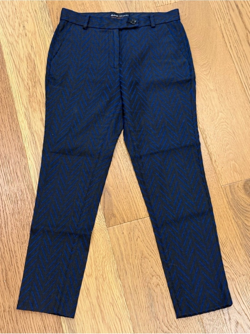 Madewell x Sézane—Chevron Jacquard Slim Ankle Pants Blue Black, Size 0